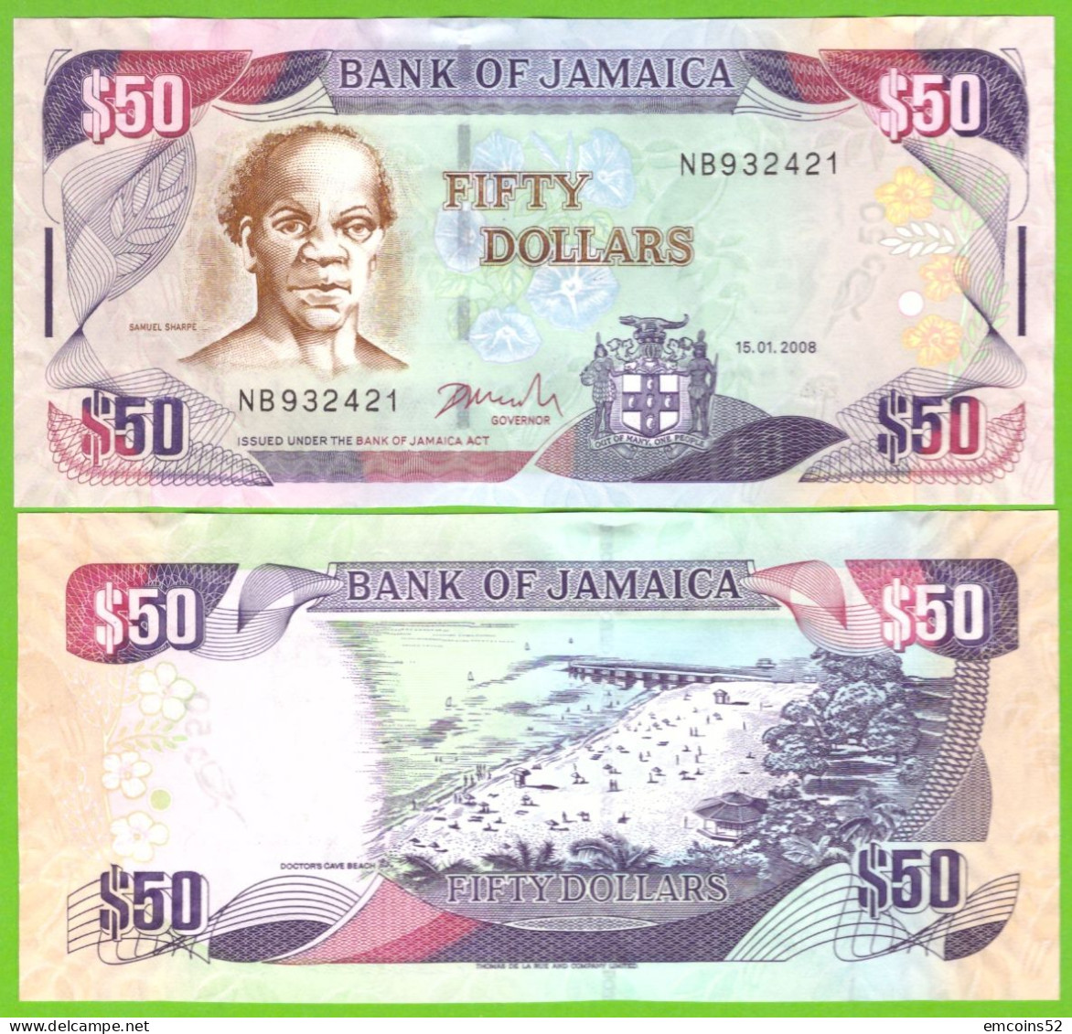 JAMAICA 50 DOLLARS 2008 P-83c  UNC - Jamaica