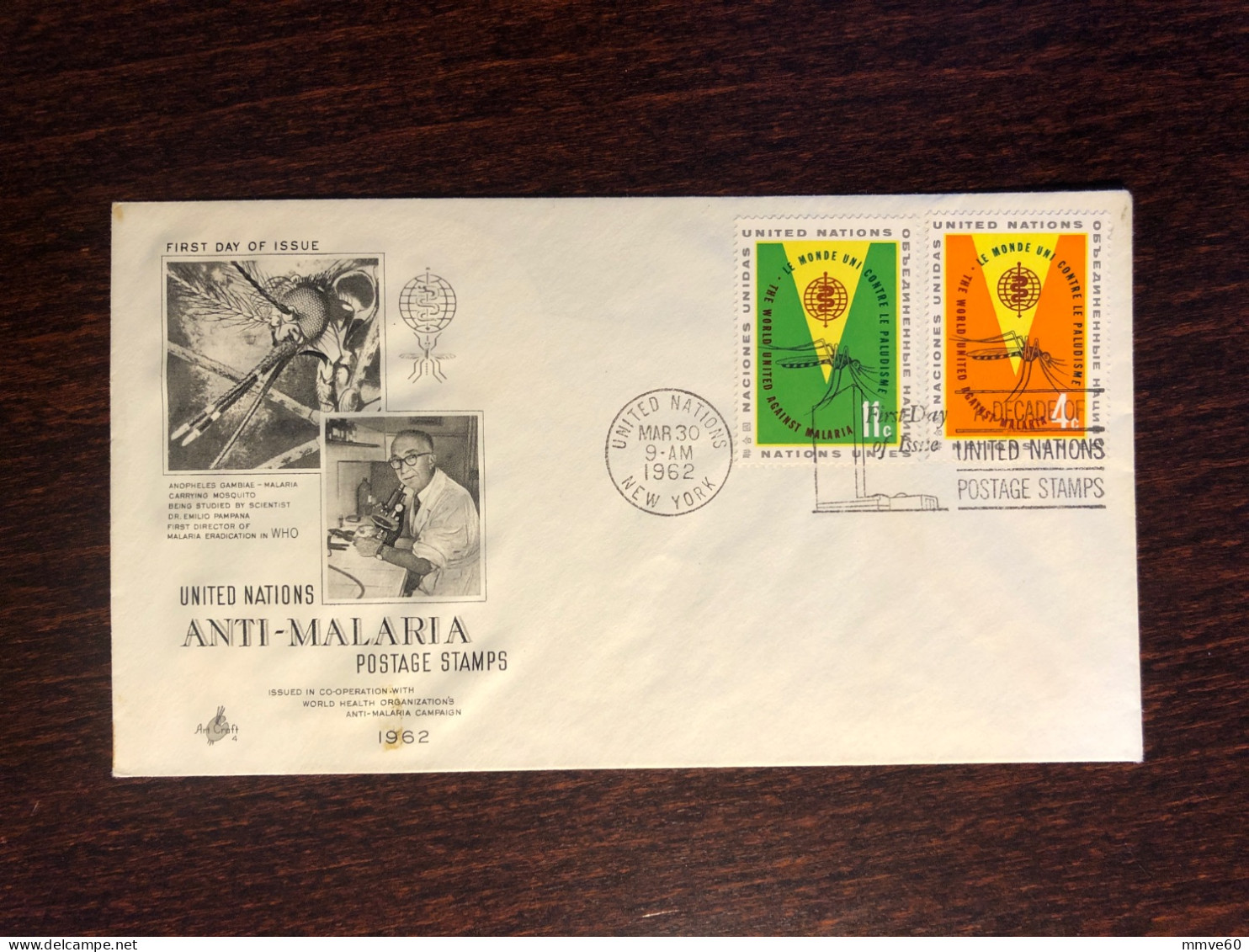 UNITED NATIONS UN UNO FDC 1962 YEAR MALARIA HEALTH MEDICINE - Lettres & Documents