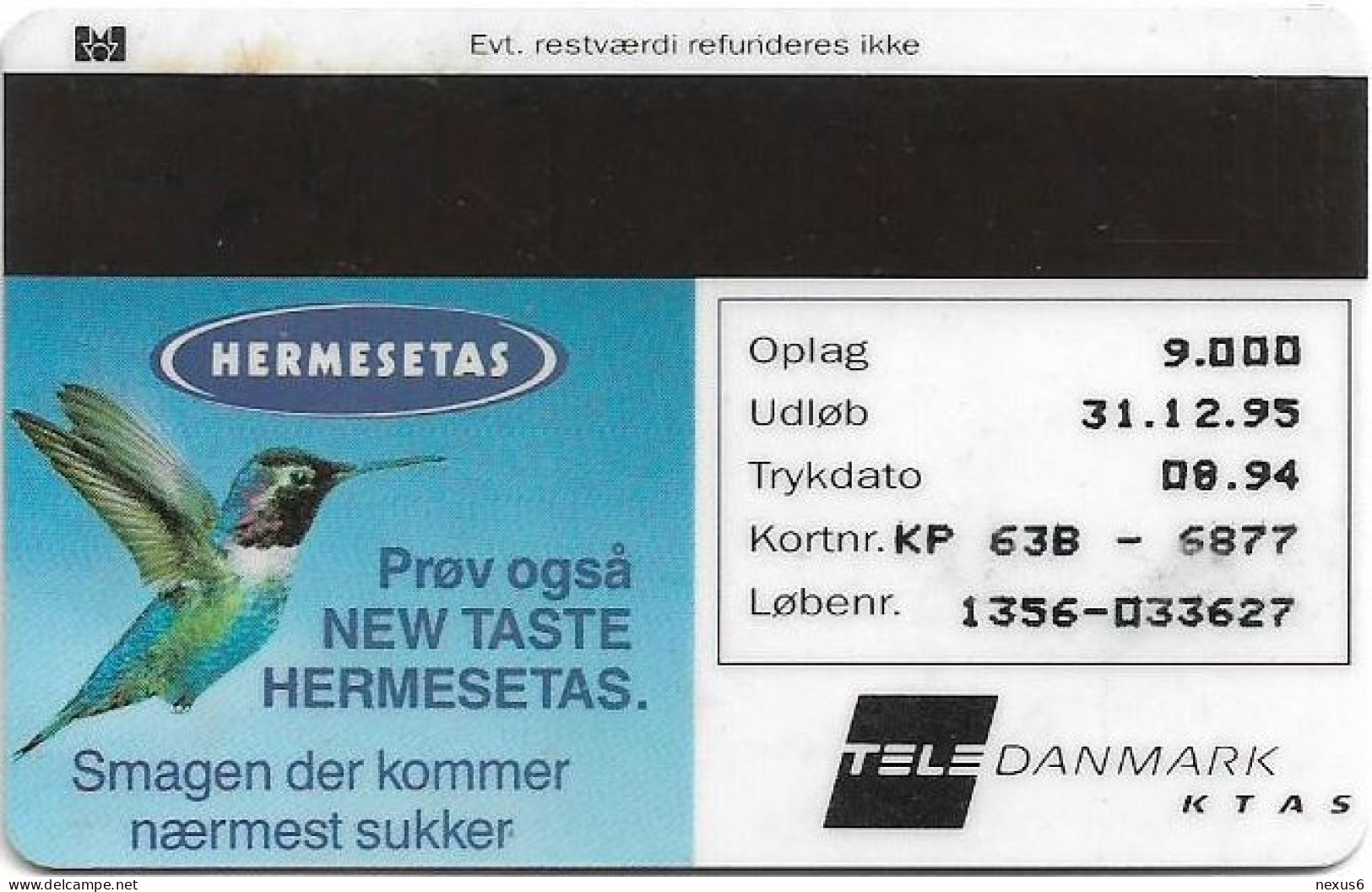 Denmark - KTAS - Hermesetas - TDKP063B (Cn. 1356) - 08.1994, 5kr, 9.000ex, Used - Denemarken