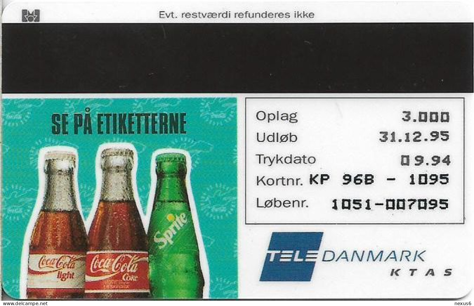 Denmark - KTAS - Coca Cola Ring Or Rock - TDKP096B - 09.1994, 3.000ex, 20kr, Used - Danimarca