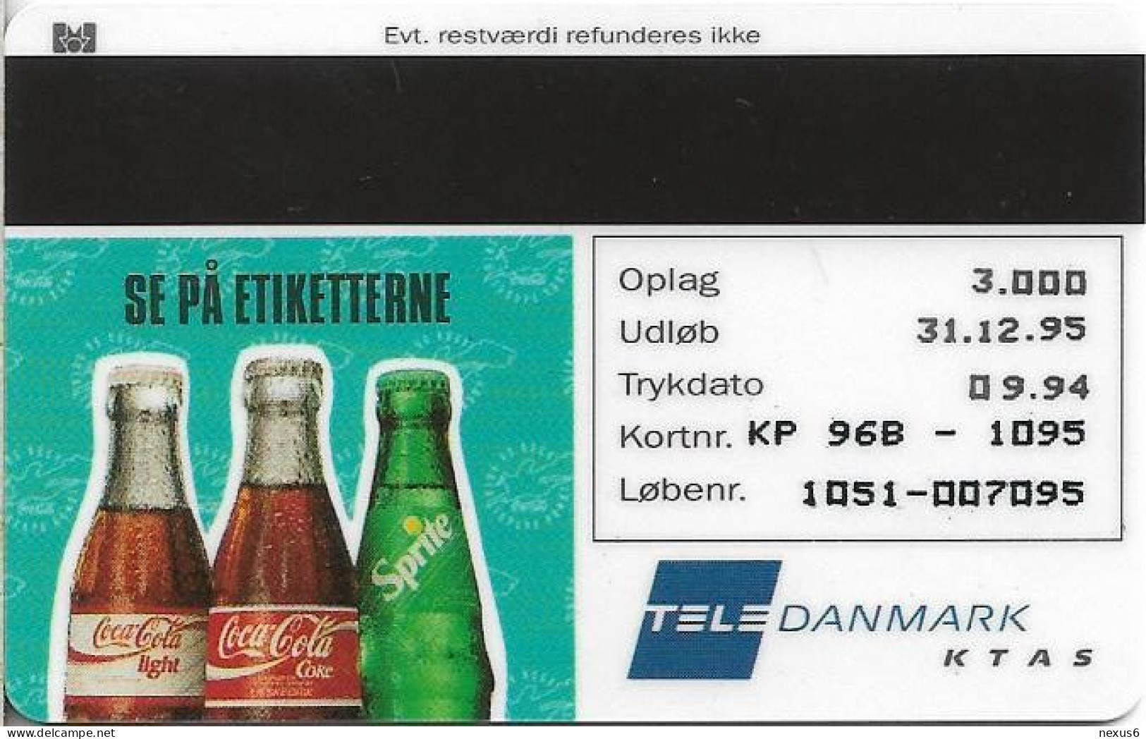 Denmark - KTAS - Coca Cola Ring Or Rock - TDKP096B - 09.1994, 3.000ex, 20kr, Used - Danemark