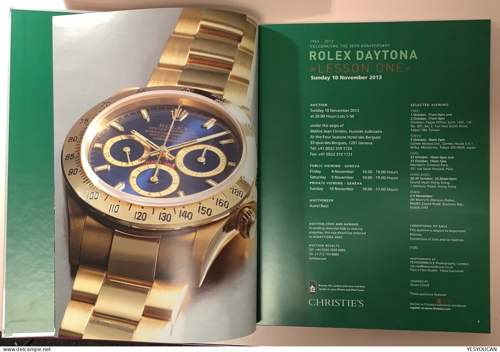 ROLEX DAYTONA, LESSON ONE, CHRISTIE'S GENEVA NOV.10.2013, The Famous Auction Catalogue (watches Watch - Relojes De Lujo