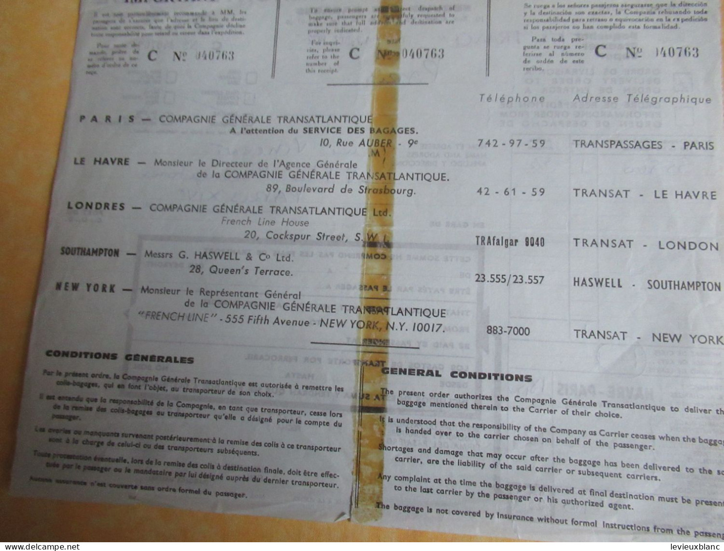 Service Des Bagages/ Madame VINCENT/ Paris / Paquebot " FRANCE "/ Cie Gle Transatlantique//1972        MAR123 - Boten
