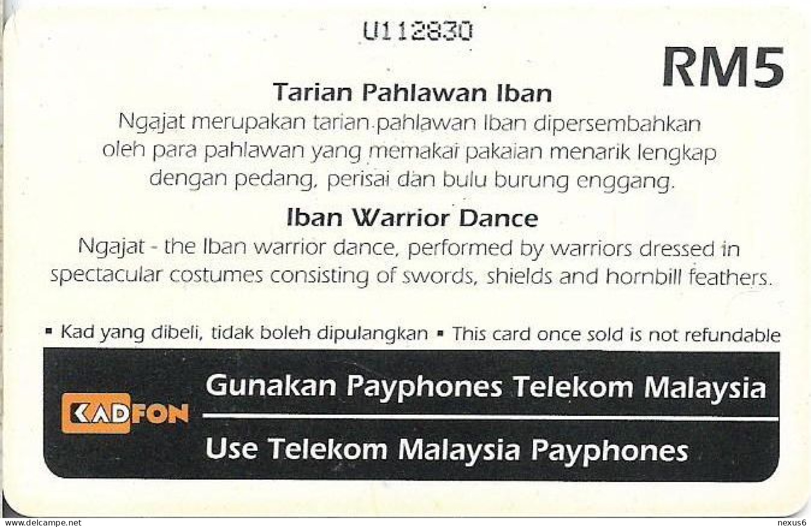 Malaysia - Kadfon (Chip) - Iban Warrior Dance, 5RM, Used - Malaysia