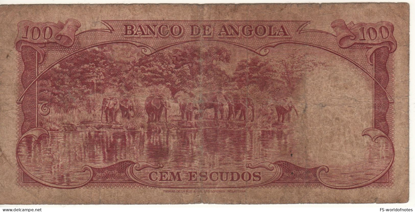 ANGOLA 100 Escudos  P94 Dated 10.06.1962 (Salazar Bridge Over Quanza River -Americo Tomás +Elephant Herd  At Water Hole) - Angola