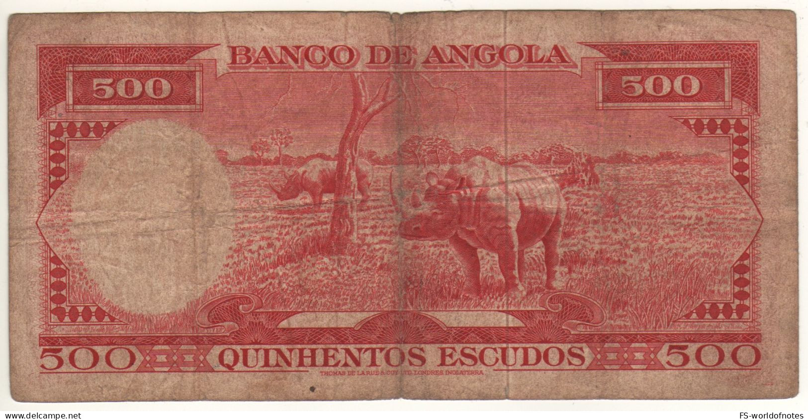 ANGOLA 500 Escudos  P95 Dated 10.06.1962 (Americo Tomás - Port Of Luanda + Rhinoceros At Back ) - Angola