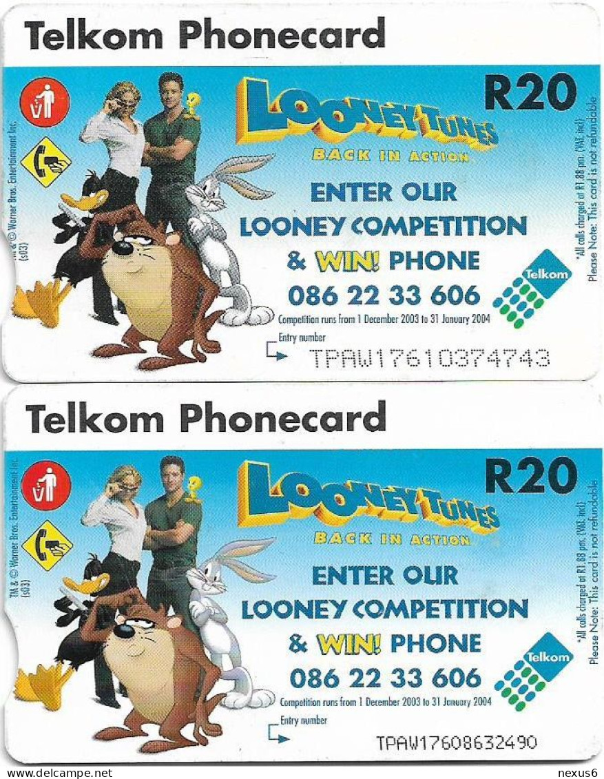 S. Africa - Telkom - Looney Tunes Bugs Bunny, 2 Cards (Different CN's Big & Small), Gem5 Red, 2003, 20R, Both Used - Südafrika