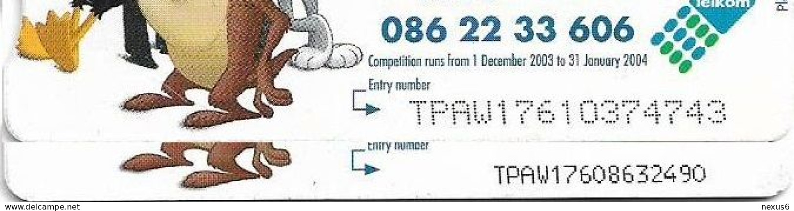 S. Africa - Telkom - Looney Tunes Bugs Bunny, 2 Cards (Different CN's Big & Small), Gem5 Red, 2003, 20R, Both Used - Sudafrica