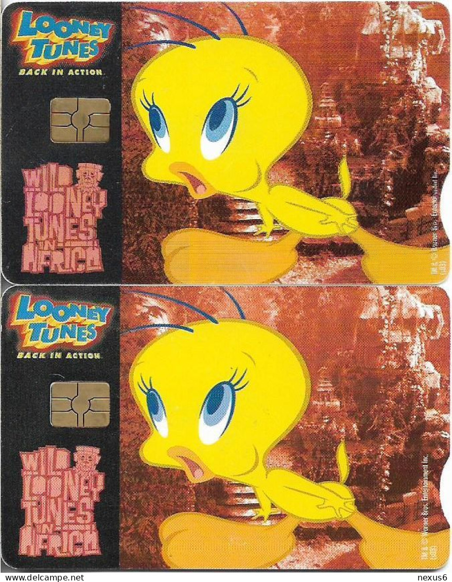 S. Africa - Telkom - Looney Tunes Tweety Bird, 2 Cards (Different CN's Big & Small), Gem5 Red, 2003, 20R, Both Used - Sudafrica