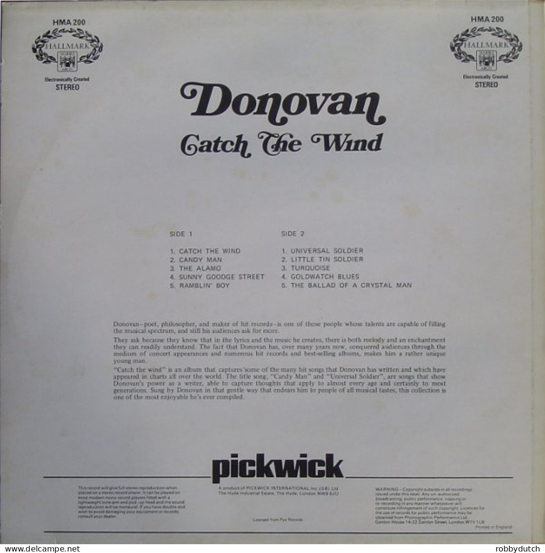 * LP *  DONOVAN - CATCH THE WIND (England 1971) - Country Et Folk