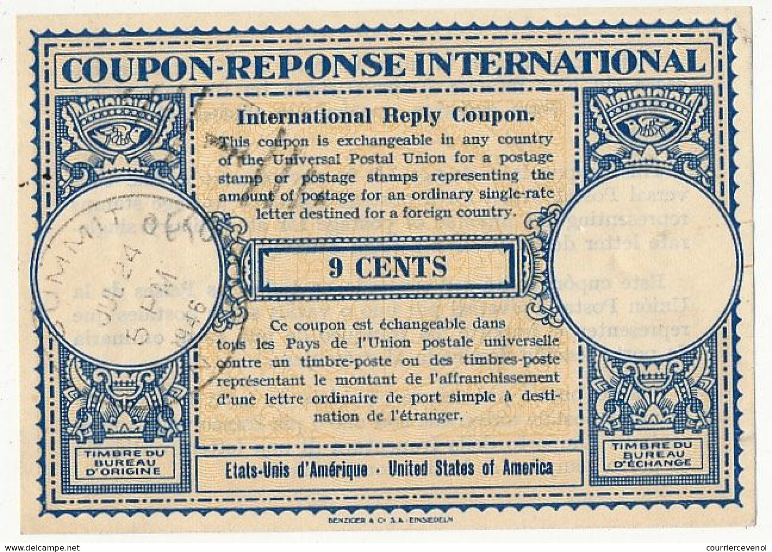 Etats Unis - Coupon Réponse International - 9 Cents - 1946 - Andere & Zonder Classificatie