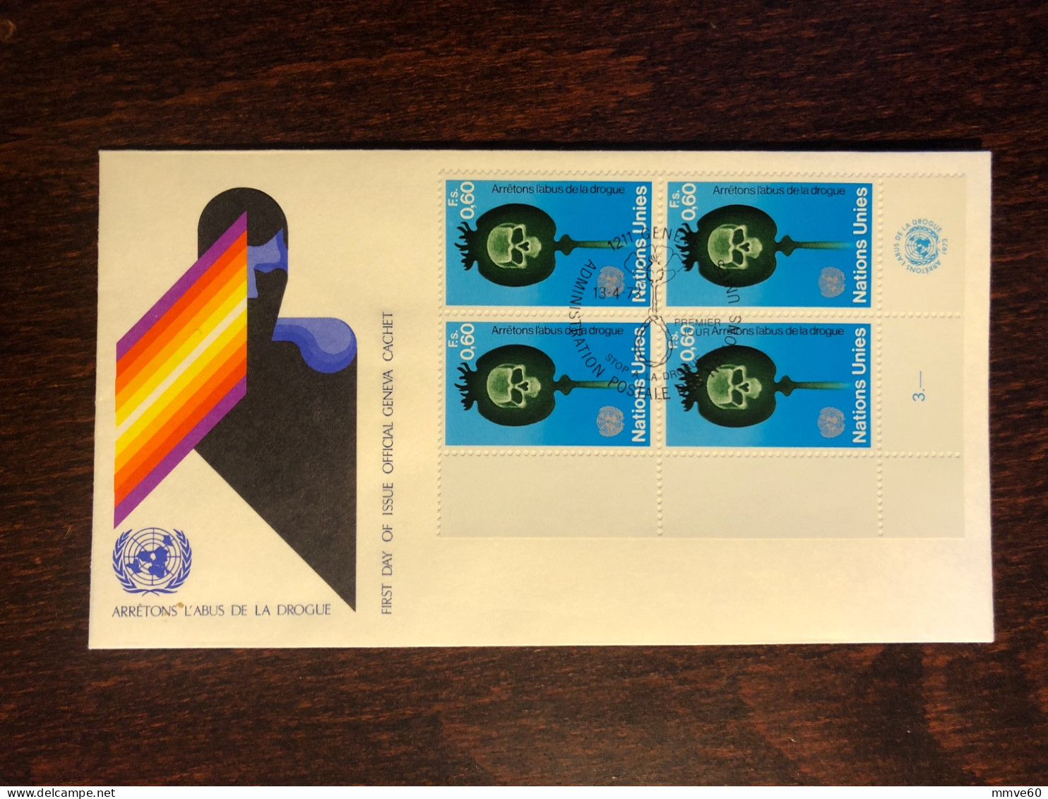 UNITED NATIONS UN UNO GENEVA FDC 1973 YEAR NARCOTICS DRUGS HEALTH MEDICINE - Covers & Documents