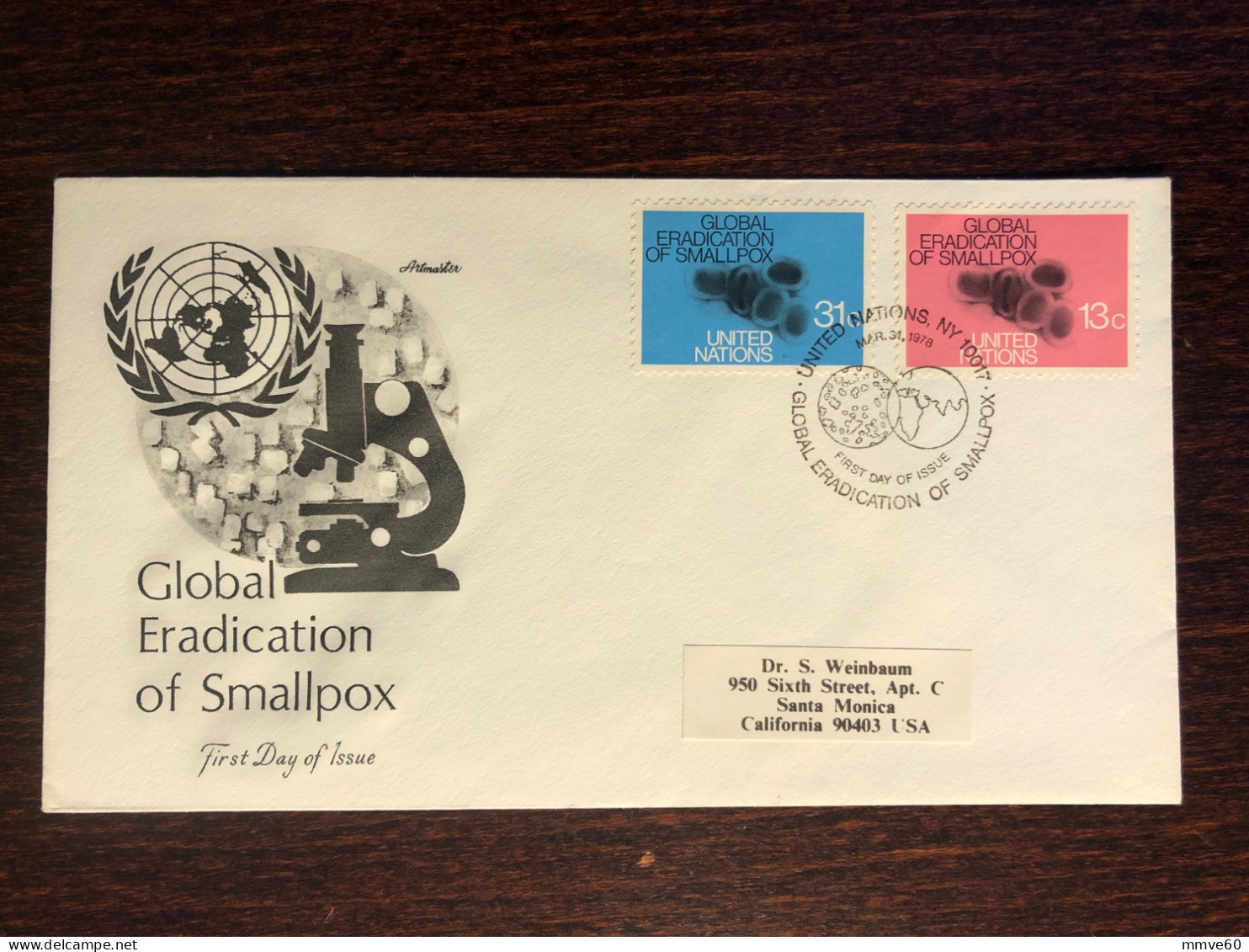 UNITED NATIONS UN UNO NY FDC 1978 YEAR SMALLPOX VARIOLE HEALTH MEDICINE - Lettres & Documents