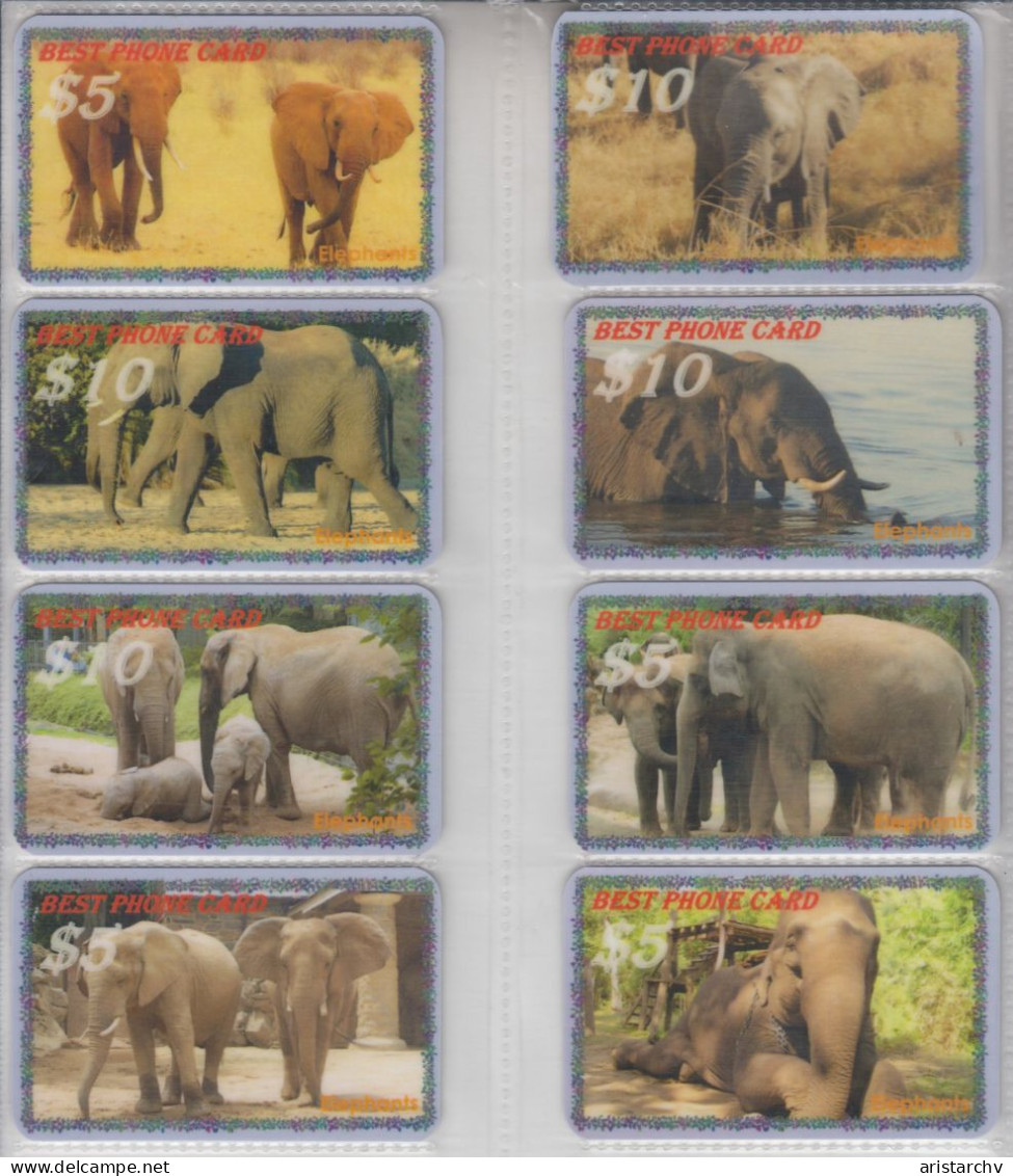 USA ELEPHANT SET OF 8 PHONE CARDS - Dschungel