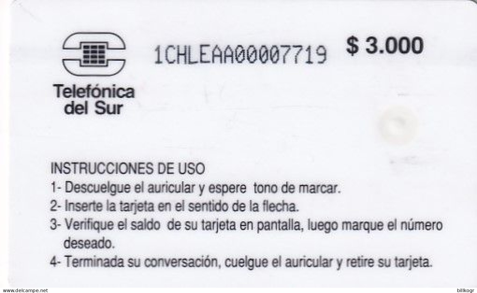 CHILE - Oficinas Comerciales/Puerto Montt, Telefonica Del Sur First Issue $3000, CN : 1CHLEAB, Used - Chili