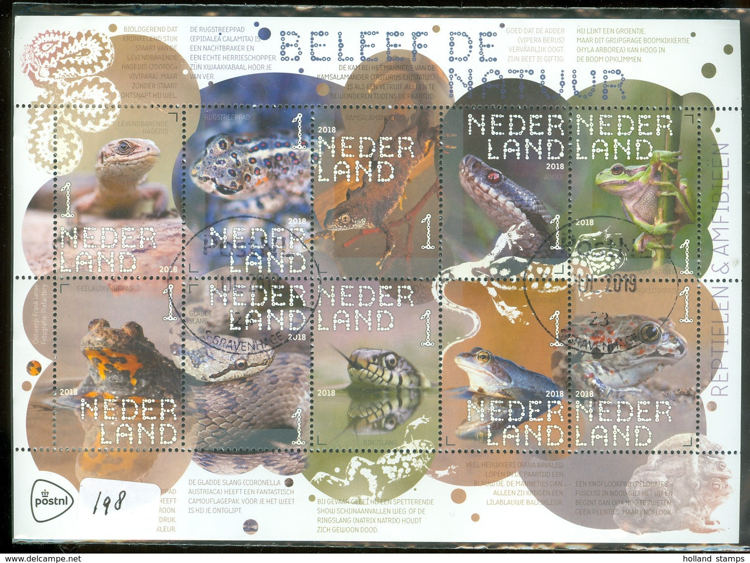 NEDERLAND 2018 * V 3601 - 3610 * BELEEF DE NATUUR * REPTIELEN En AMFIBIEEN * BLOK * POSTFRIS GESTEMPELD (206) - Usati