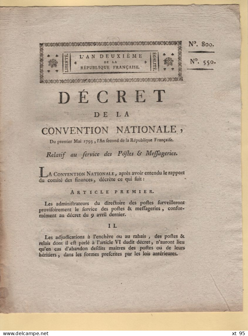 Decret De La Convention Nationale - 1793 - Relatif Au Service Des Postes Et Messageries - Var - 1701-1800: Precursores XVIII