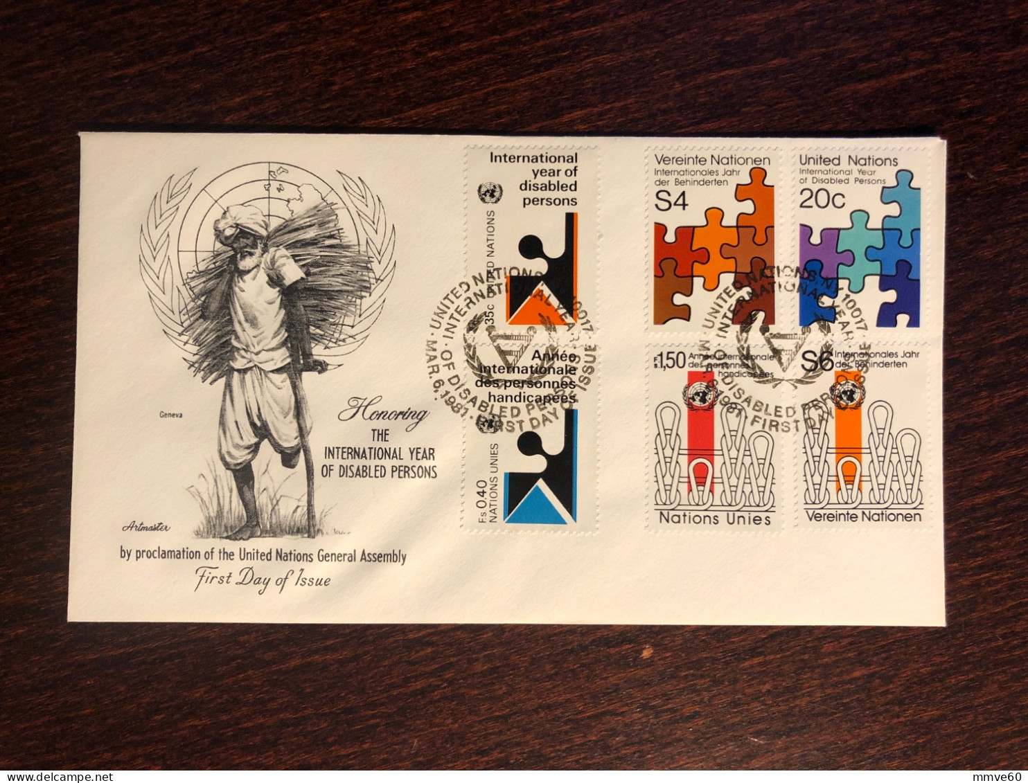 UNITED NATIONS UN UNO NY GENEVA VIENNA FDC 1981 YEAR DISABLED PEOPLE HEALTH MEDICINE - Cartas & Documentos