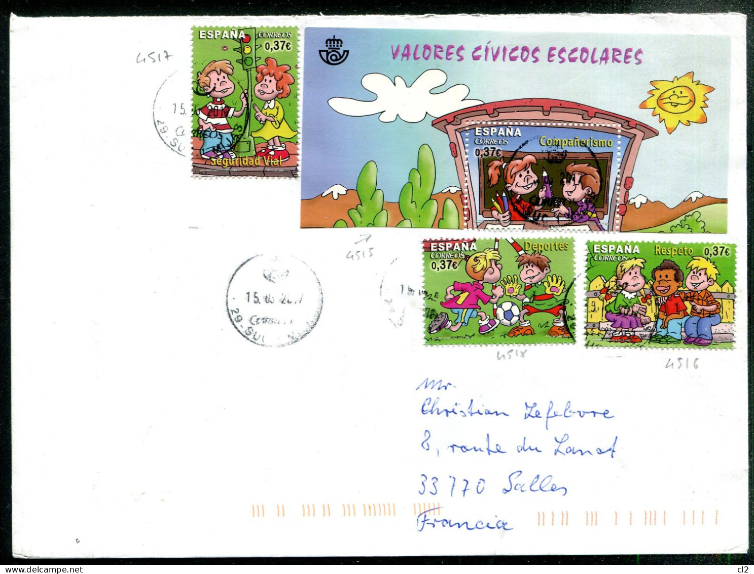 ESPAGNE - Y&T 4515 à 4518 (Edifil 4814A à D) Sur Enveloppe Pour La France - Covers & Documents