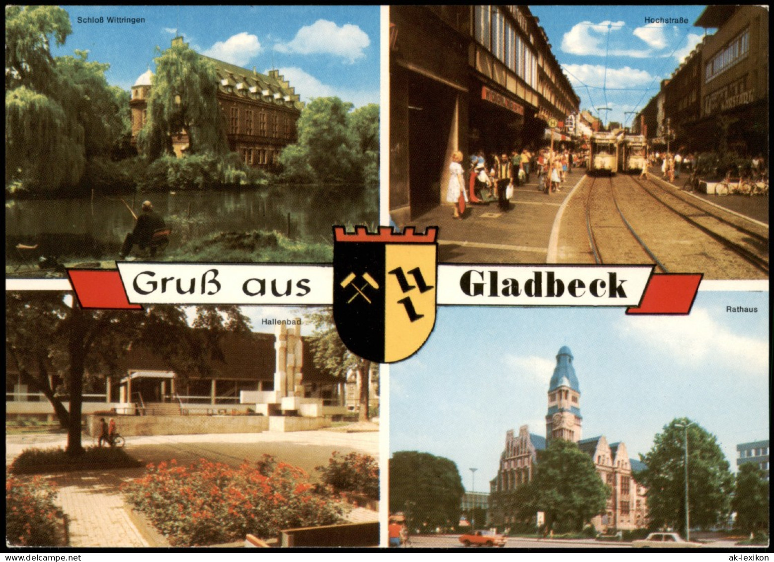 Gladbeck Mehrbildkarte Mit Hallenbad, Rathaus, Schloß Und Hochstraße 1970 - Gladbeck