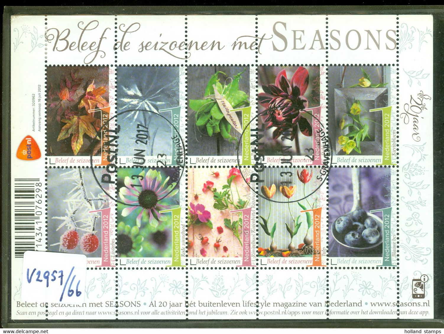 NEDERLAND * BLOK NVPH V 2957 - 2966 * BLOK * Beleef De Seizoenen Flowers Bloemen * POSTFRIS GESTEMPELD * C.W. Euro 20,00 - Used Stamps