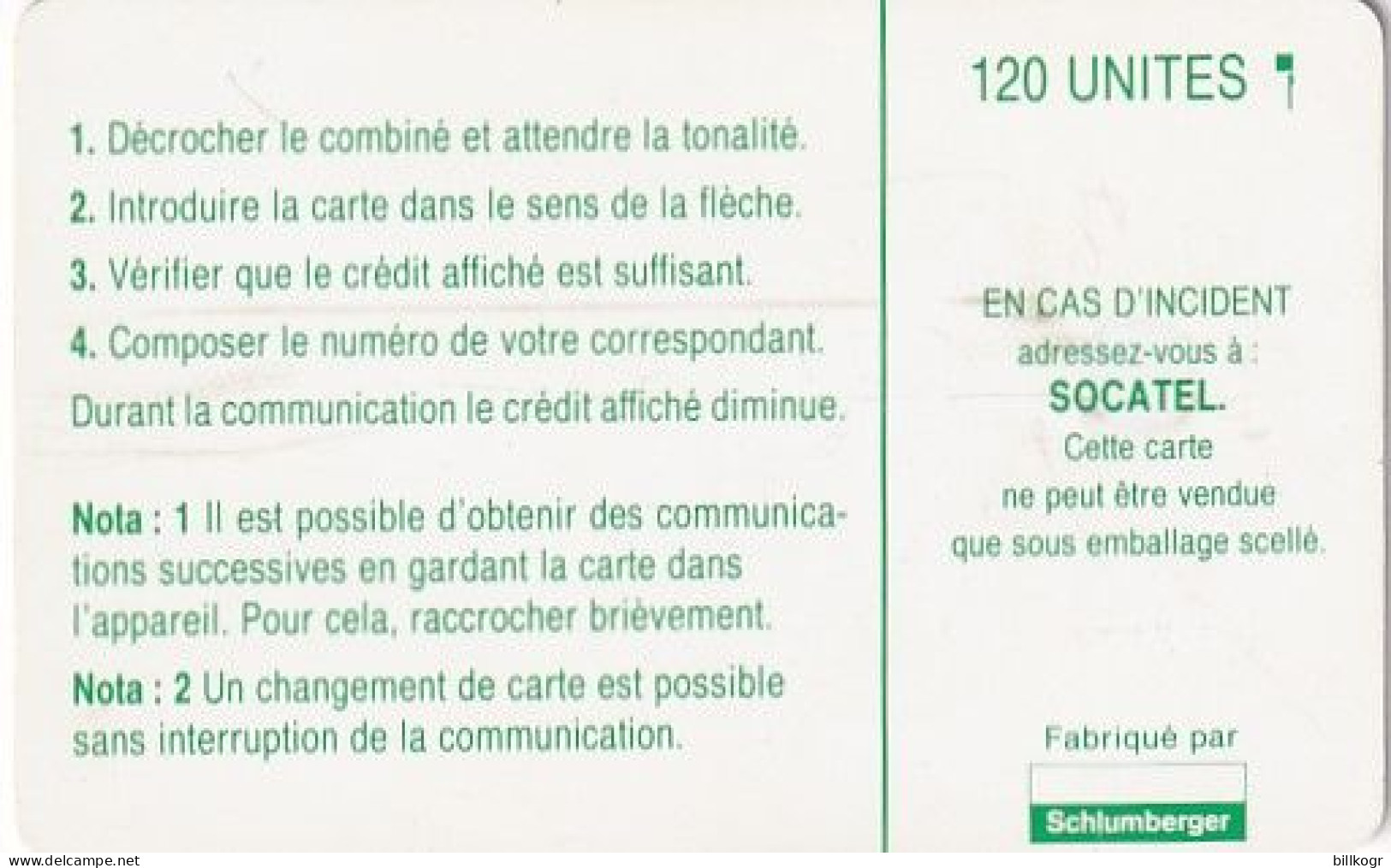 CENTRAL AFRICAN REPUBLIC - SOCATEL Logo Green, First Chip Issue 120 Units, Chip SC5, BN : 43757, Used - Centrafricaine (République)