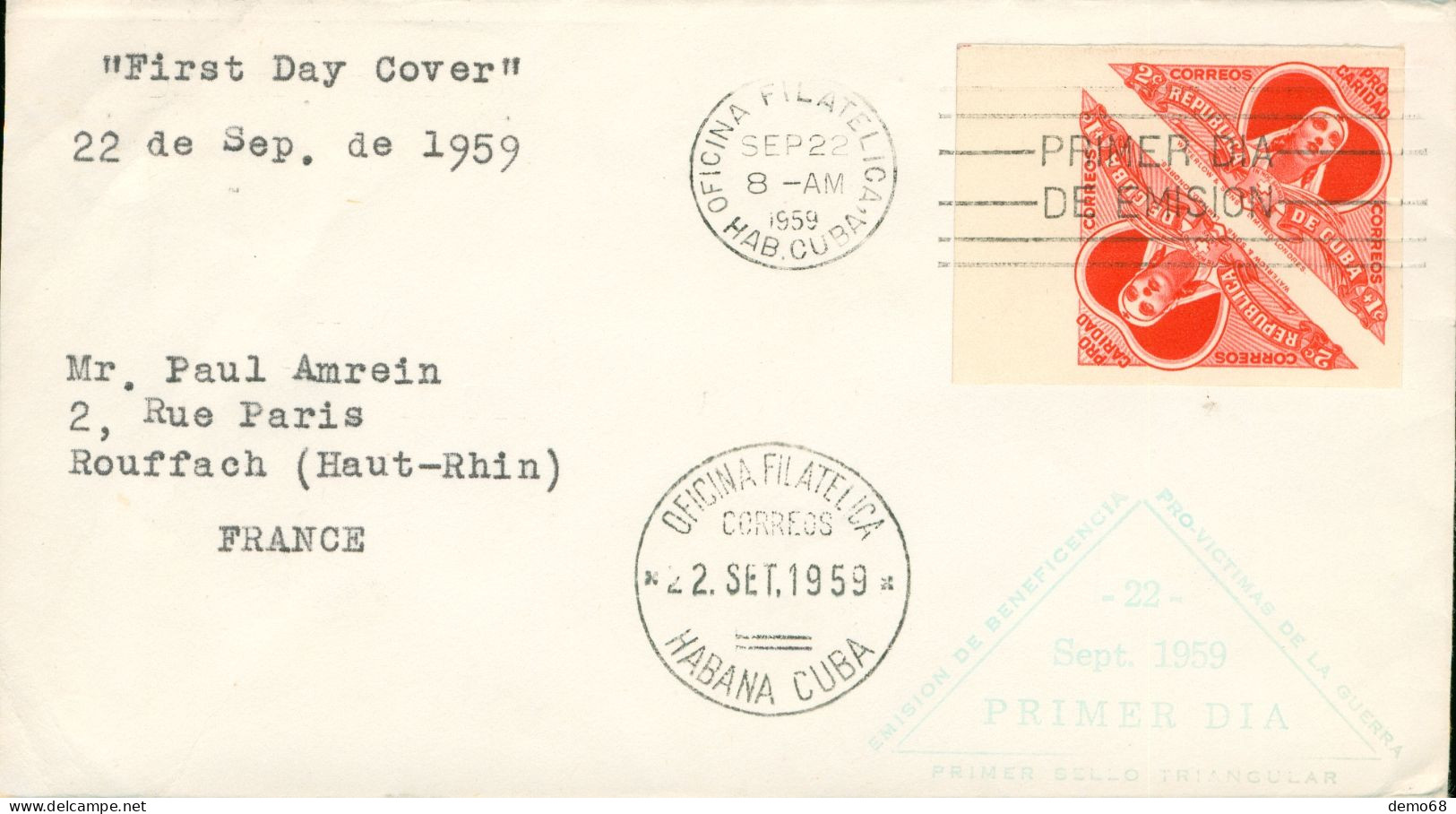 Amérique Cuba Stamp Timbre Sur Enveloppe 1959   Lot De  3 Enveloppes Dont Une First Day Cover - Sonstige & Ohne Zuordnung