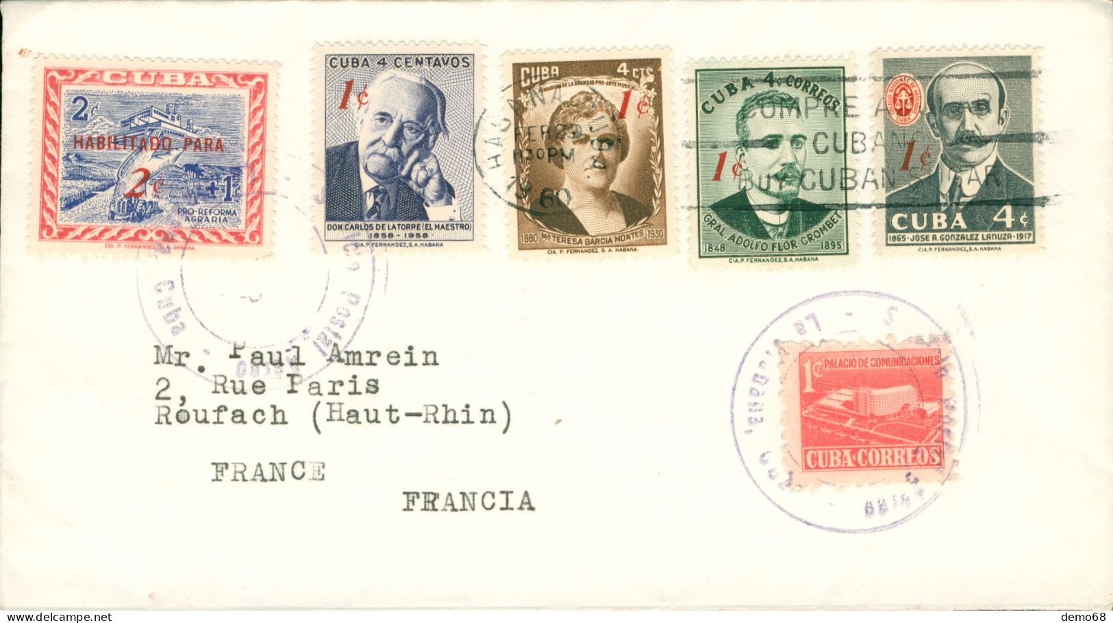 Amérique Cuba Stamp Timbre Sur Enveloppe 196??? 4 Personnages - Autres & Non Classés