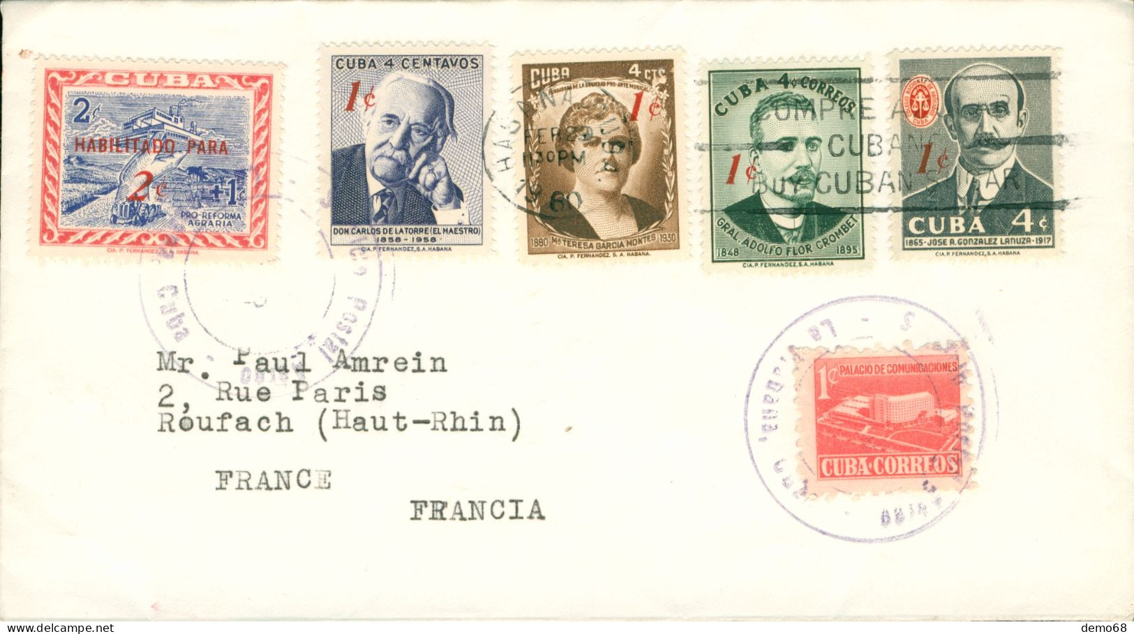 Amérique Cuba Stamp Timbre Sur Enveloppe 196??? 4 Personnages - Sonstige & Ohne Zuordnung