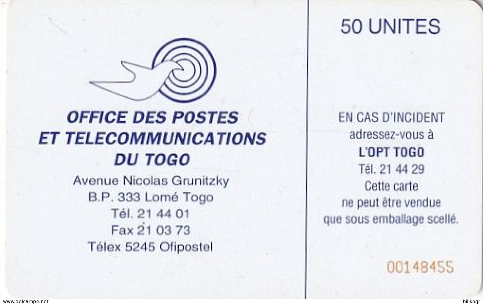 TOGO - Earth Station, First Chip Issue 50 Units(reverse B-CN At Bottom), Used - Togo