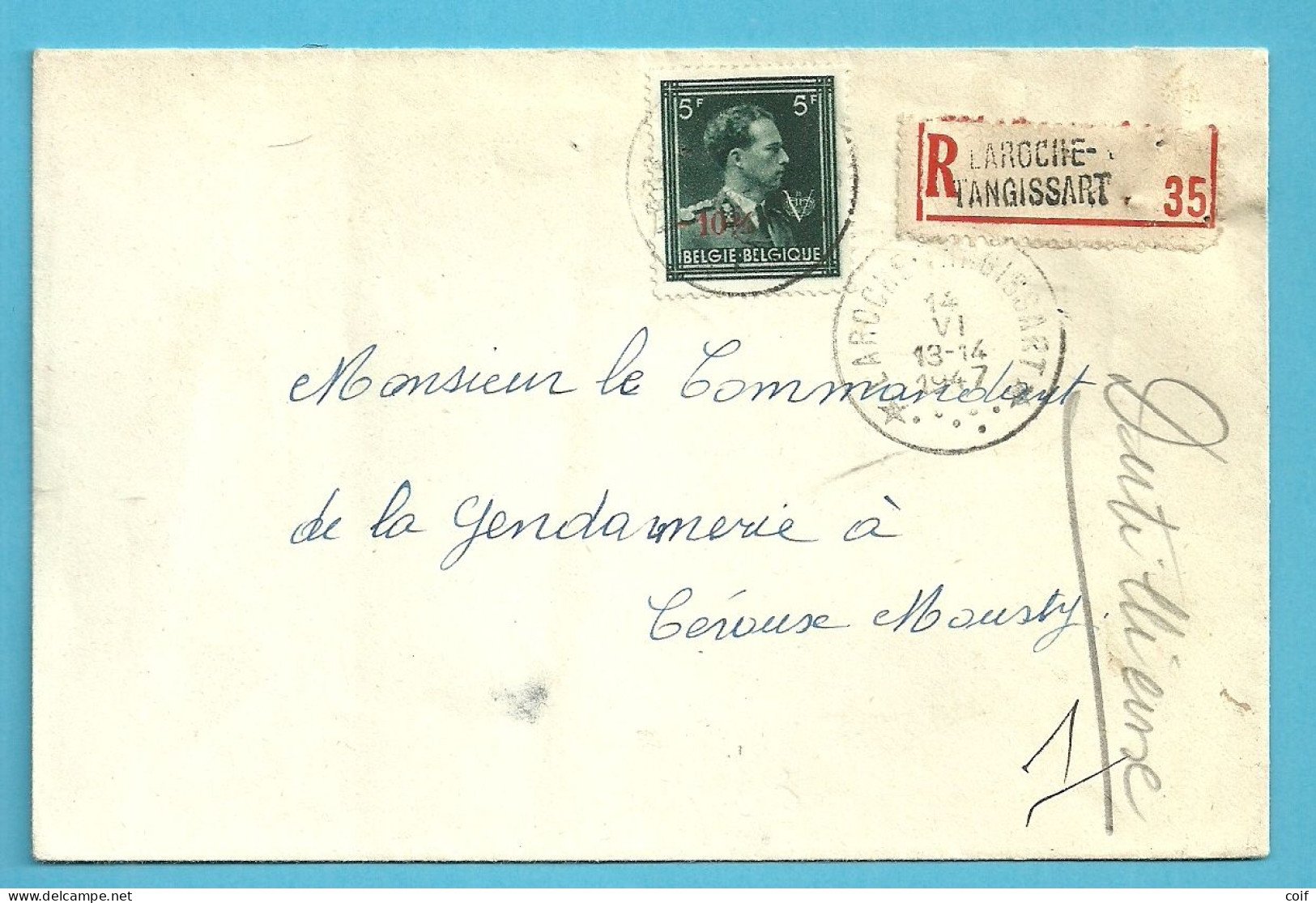 724T Op Brief Aangetekend Sterstempel (Relais) * LAROCHE-TANGISSART * - 1946 -10%