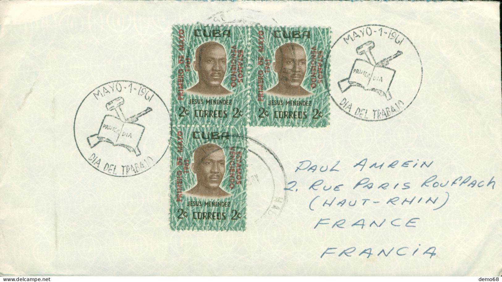 Amérique Cuba Stamp Timbre Sur Enveloppe 1961 1er Mai Fête Du Travail  Mayo 1 1961 - Sonstige & Ohne Zuordnung