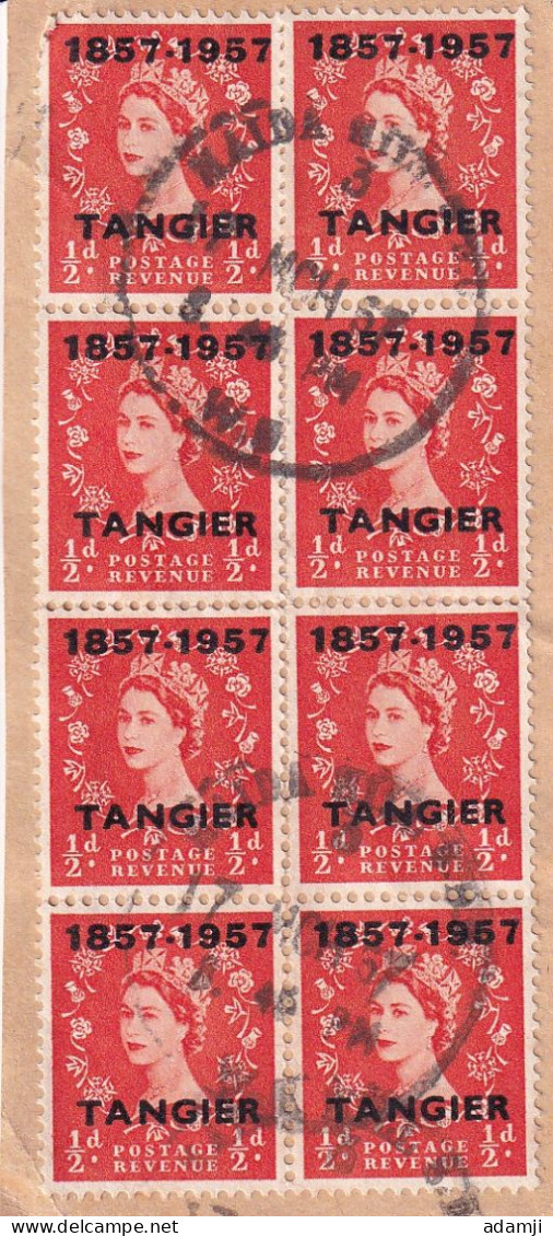 TANGIER 1957 QE II USED BLOCK OF 8. - Bureaux Au Maroc / Tanger (...-1958)