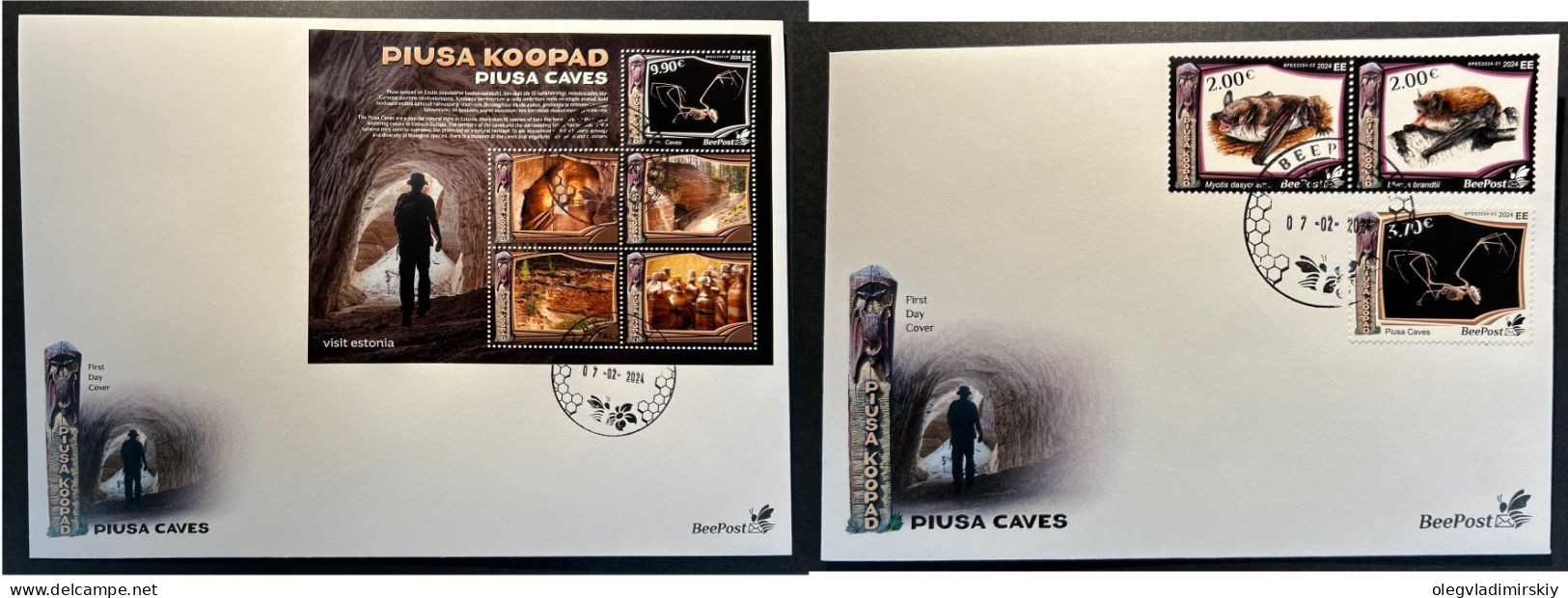 Estonia Estland Estonie 2024 Visit Estonia Piusa Caves Bats Geology BeePost FDC Set And Block - Fledermäuse