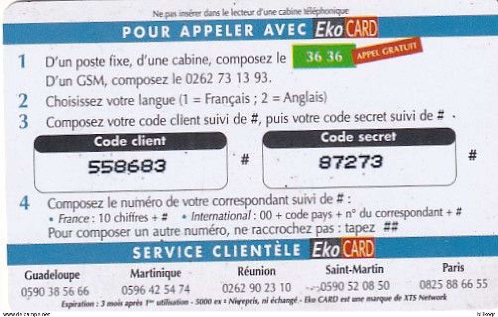 FRENCH ANTILLES & REUNION - Tupperware, EKO By XTS Prepaid Card 5 Euro, Tirage 5000, Used - Antilles (French)