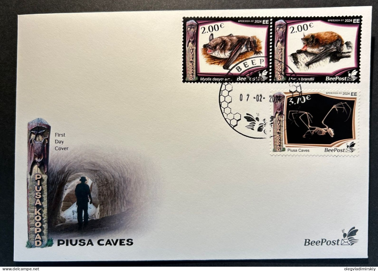 Estonia Estland Estonie 2024 Visit Estonia Piusa Caves Bats Geology BeePost FDC Set Of 3 Stamps - Fledermäuse