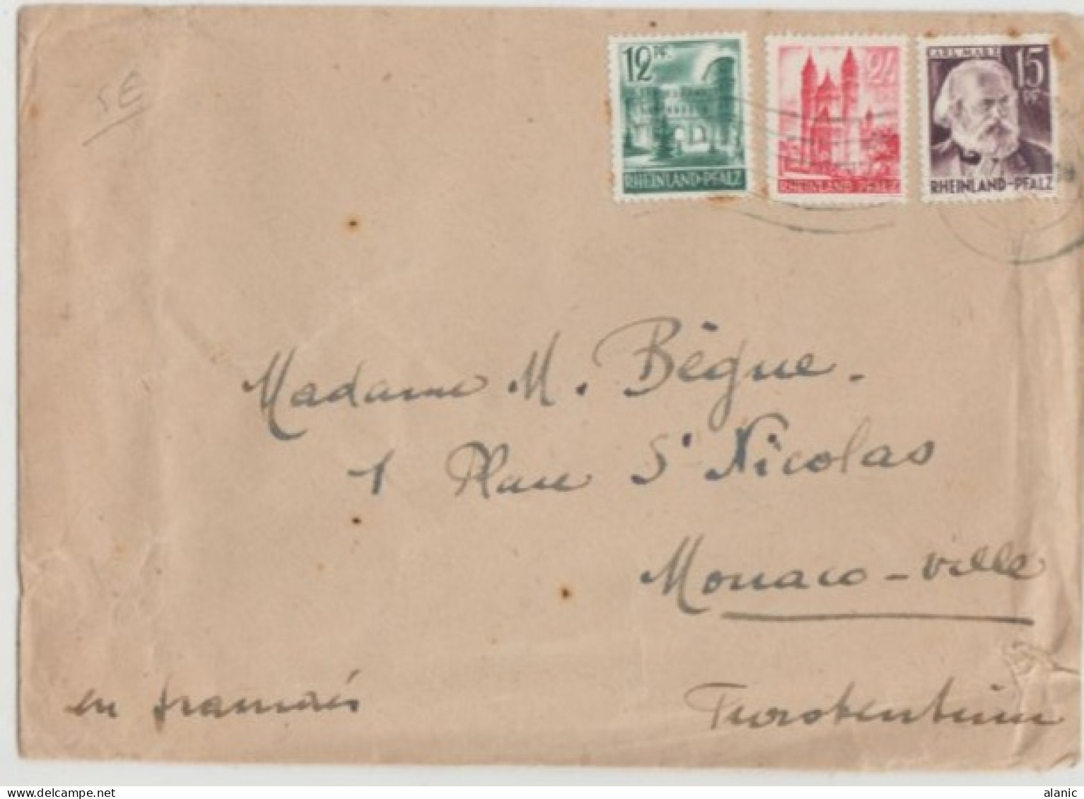 Allemagne > Zone Française > Rhénanie-Palatinat S/LETTRE-N°4+N°8+N°5 - Renania-Palatinado