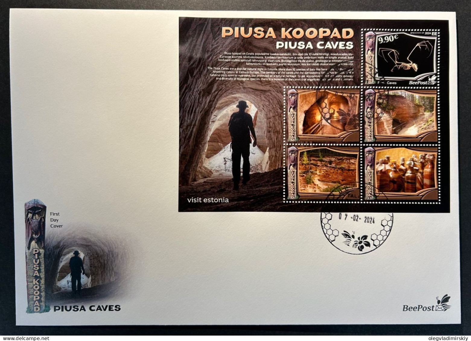 Estonia Estland Estonie 2024 Visit Estonia Piusa Caves Bats Geology BeePost FDC Block - Fledermäuse