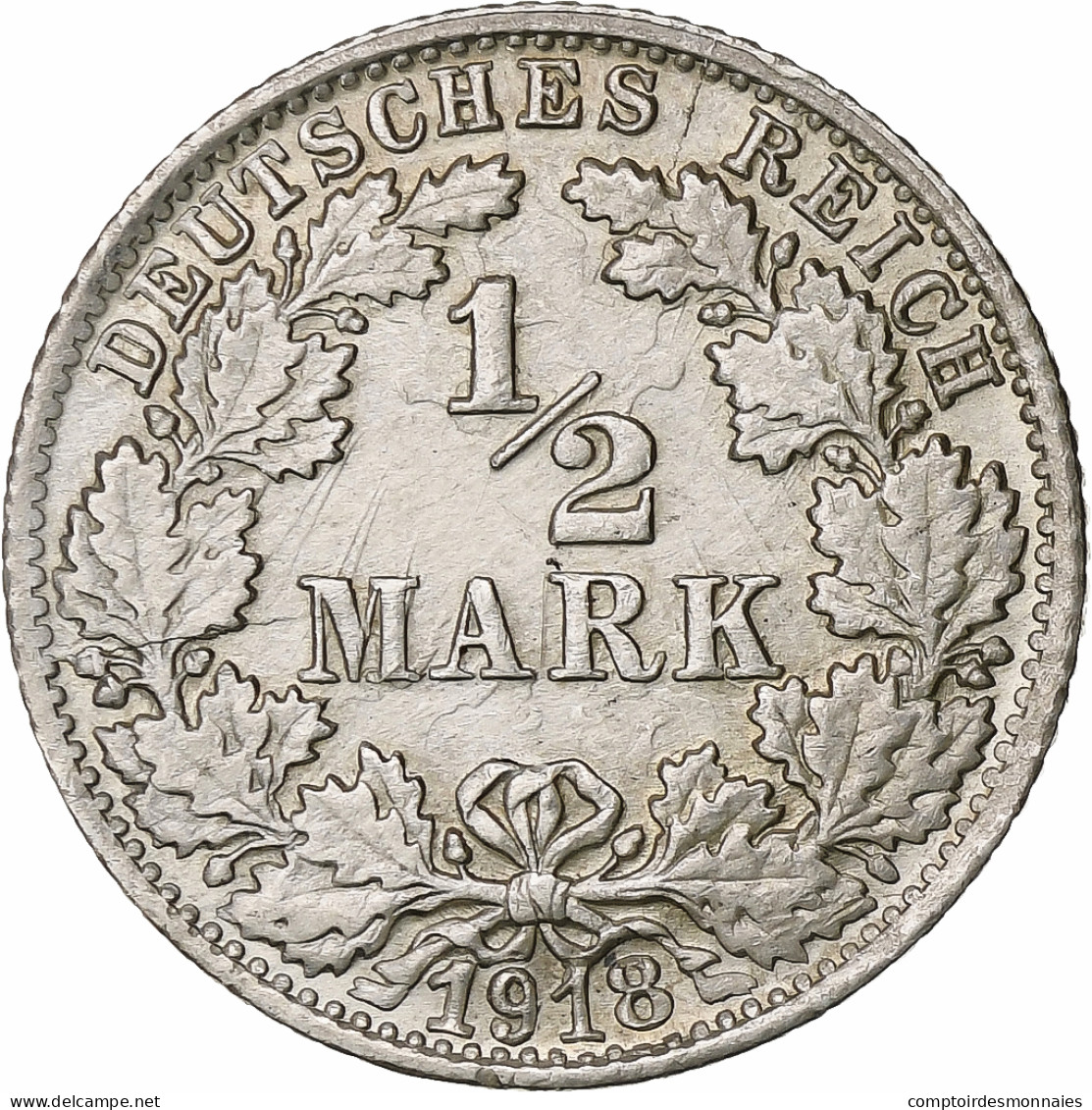 Etats Allemands, 1/2 Mark, 1918, Stuttgart, Argent, TTB+, KM:17 - 1/2 Mark