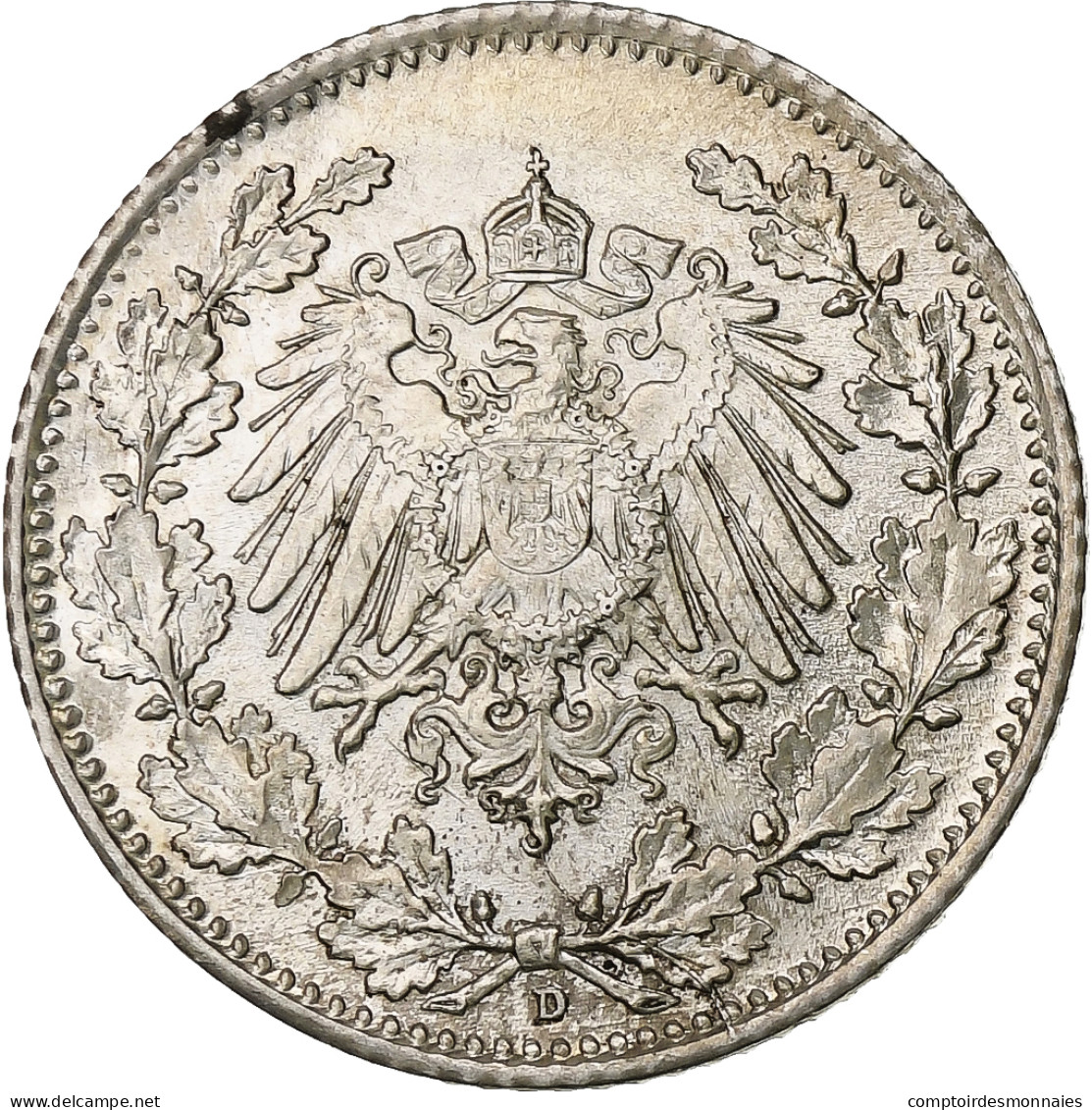 Empire Allemand, 1/2 Mark, 1918, Munich, Argent, TTB+, KM:17 - 1/2 Mark