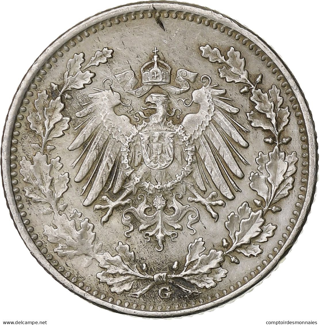 Monnaie, GERMANY - EMPIRE, 1/2 Mark, 1918, Karlsruhe, TTB, Argent, KM:17 - 1/2 Mark