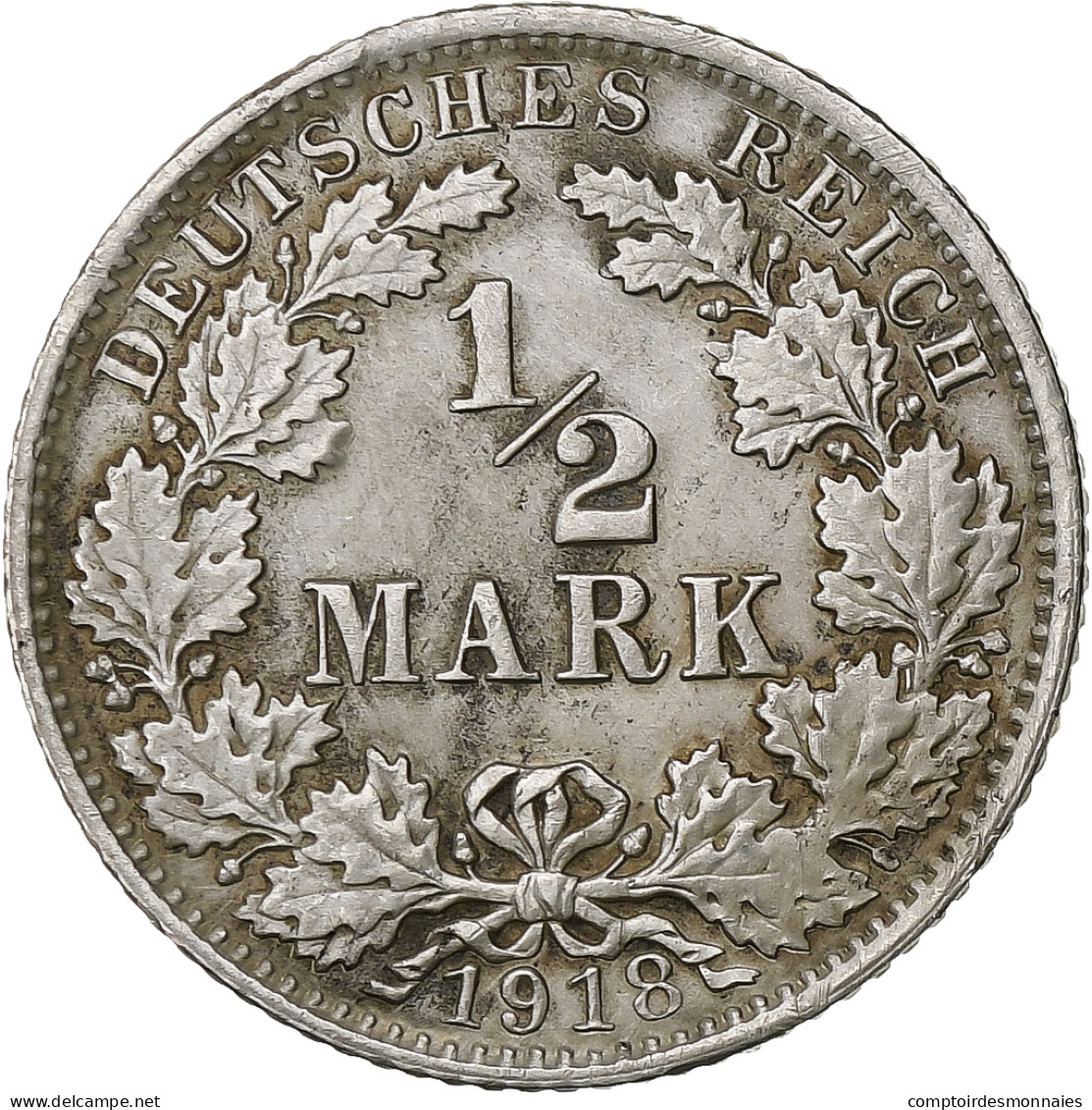 Monnaie, GERMANY - EMPIRE, 1/2 Mark, 1918, Karlsruhe, TTB, Argent, KM:17 - 1/2 Mark