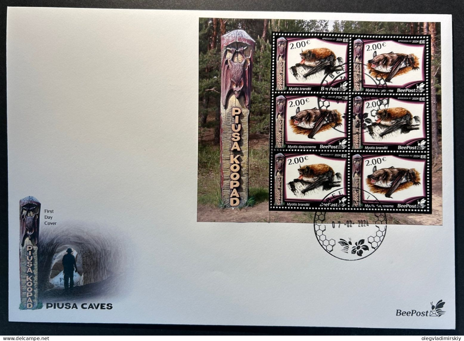 Estonia Estland Estonie 2024 Visit Estonia Piusa Caves Bats Geology BeePost FDC Sheetlet - Bats