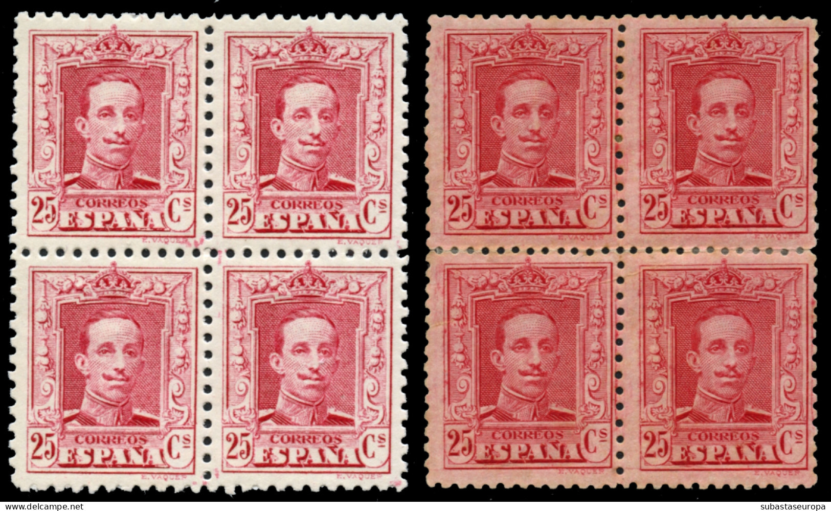 */** 317. Vaquer. 25 Cts. 2 Bloques De 4, Uno Papel Blanco Y El Otro Papel Rosado. Bien Centrado/centraje Aceptable. - Unused Stamps