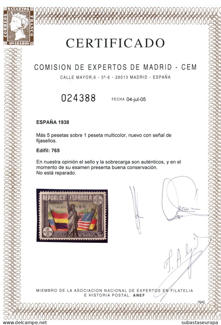 * 765. Constitución EEUU Aéreo. Certificado CEM (2005). Precioso. Cat. 350 €. - Nuovi