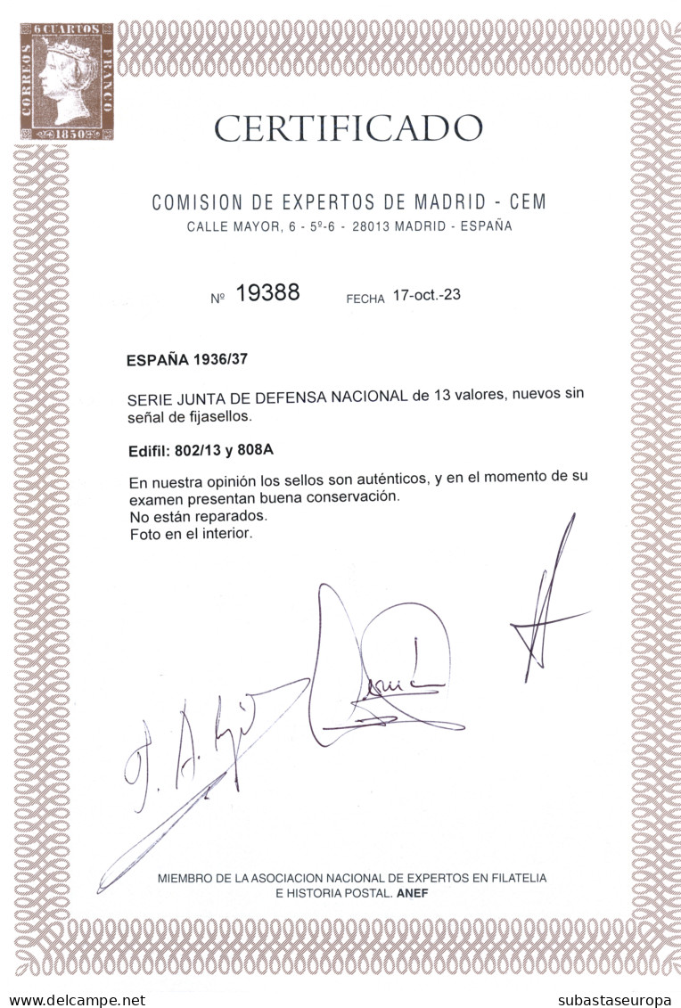 ** 802/13. Junta De Defensa. Lujo. Certificado CEM (2023). Cat. 600 €. - Neufs