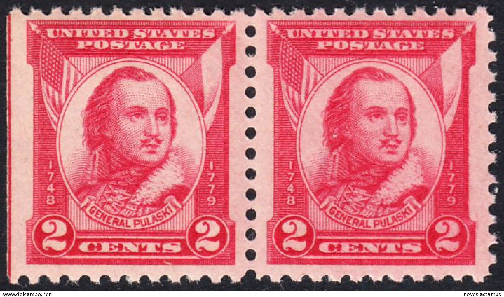 !a! USA Sc# 0690 MNH Horiz.PAIR (left Side Cut) - General Casimir Pulaski - Nuevos