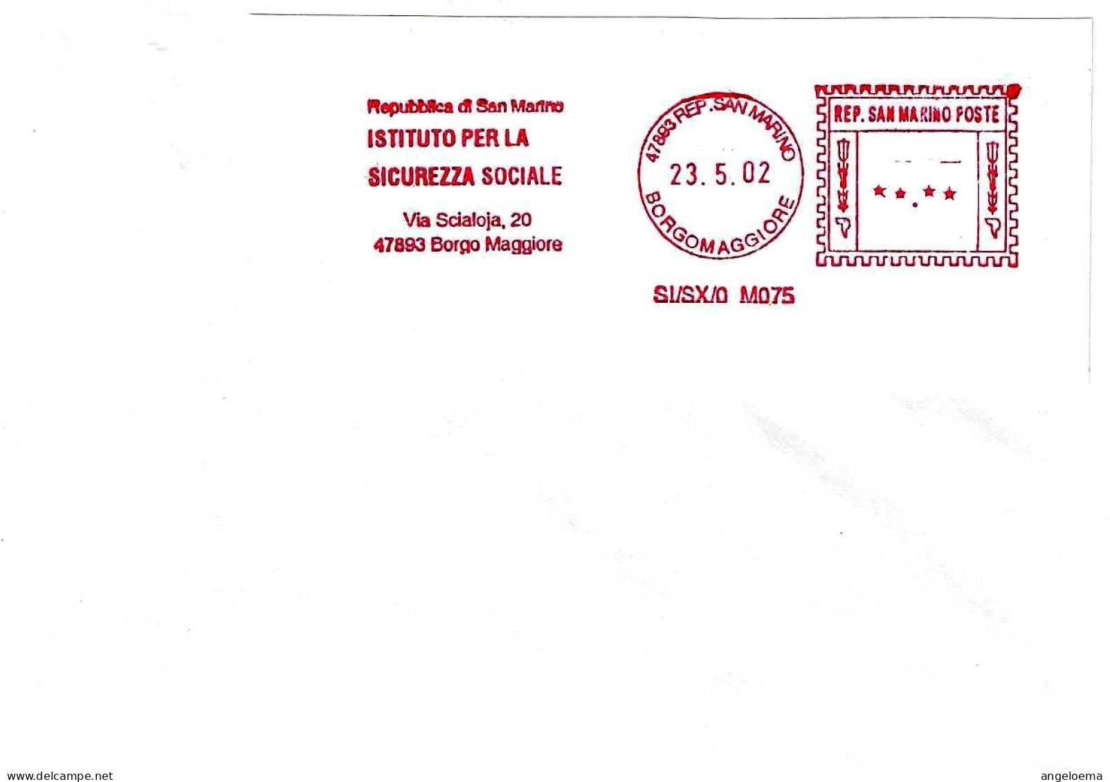 SAN MARINO - 2002 ISTITUTO SICUREZZA SOCIALE - Ema Affrancatura Meccanica Rossa Red Meter Su Busta Non Viaggiata - 1886 - Briefe U. Dokumente