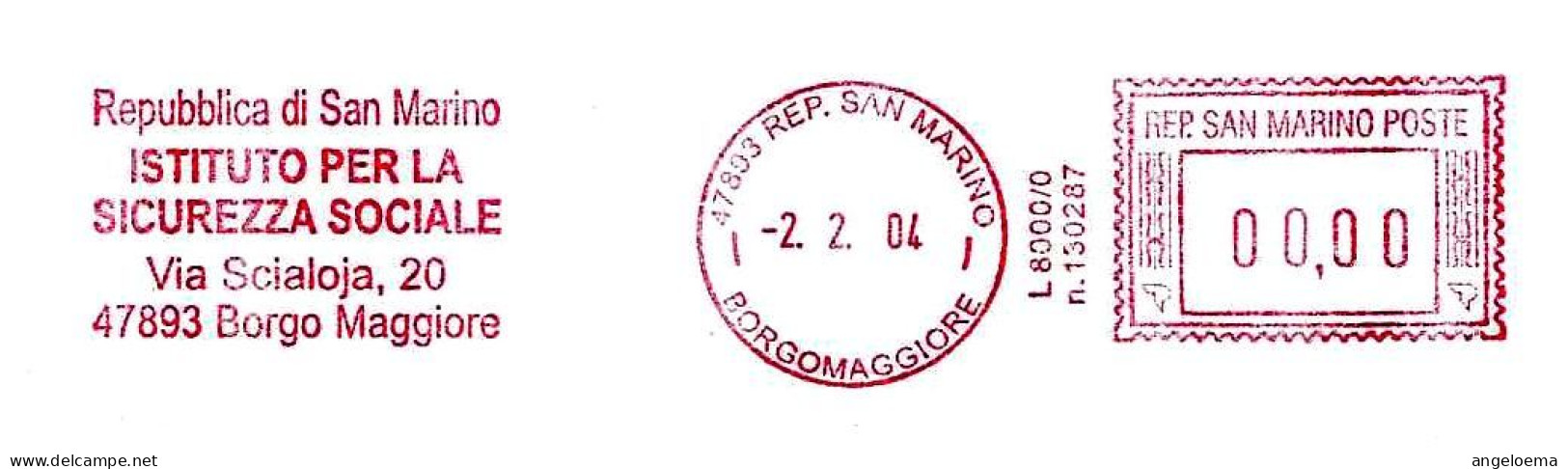 SAN MARINO - 2004 ISTITUTO SICUREZZA SOCIALE - Ema Affrancatura Meccanica Rossa Red Meter Su Busta Non Viaggiata - 1888 - Covers & Documents