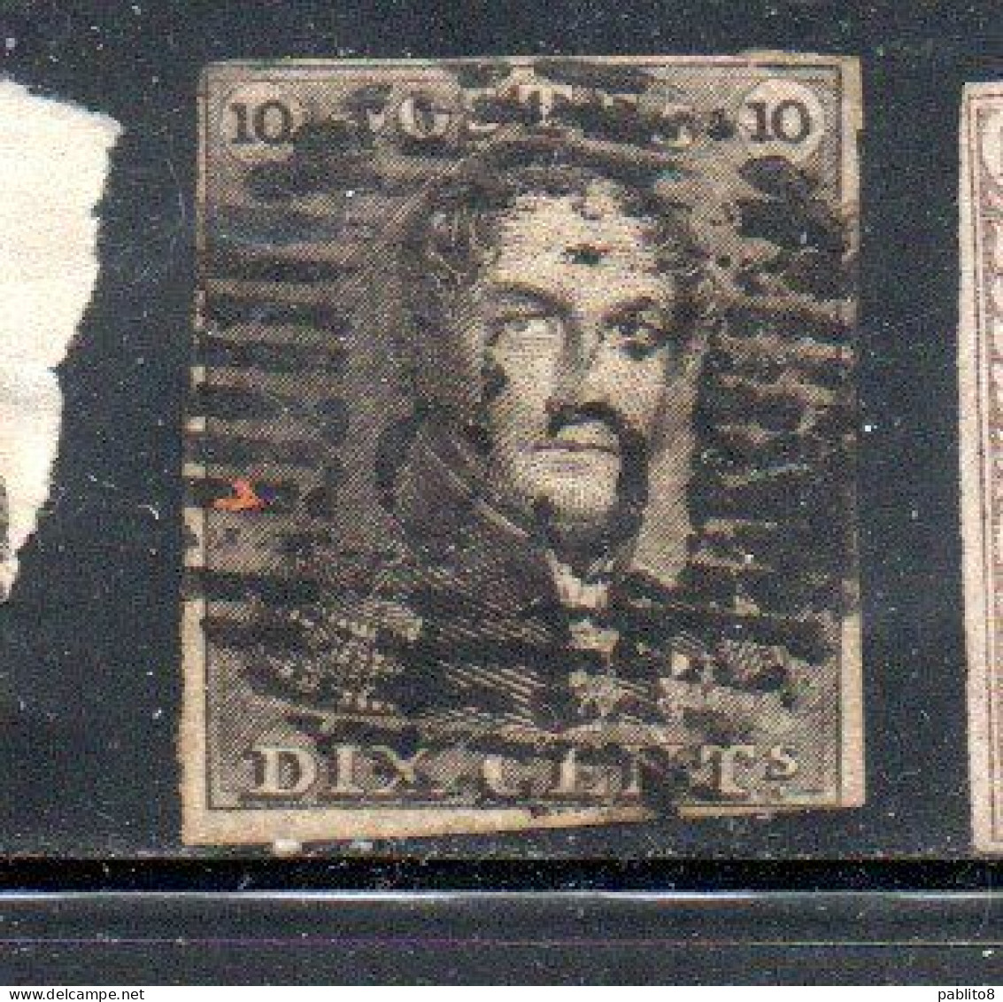 BELGIQUE BELGIE BELGIO BELGIUM 1849 1854 KING LEOPOLD ROI 10c USED OBLITERE' USATO - 1849-1865 Medallones (Otros)